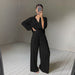 Color-Long Sleeve Collared Pleated Shirt Women Wide Leg Mop Drape Pleated Trousers Suit Solid Color textured-Fancey Boutique