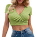 Color-Spring Summer Ultra Short Sexy Cropped V Neck Short Sleeve Slim T-shirt Women-Fancey Boutique