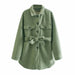 Color-Green-Fall Lapels Single-Breasted Belt Waist Slim Mid-Length Woolen Coat Top Women-Fancey Boutique