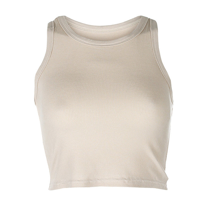 Color-Khaki-Solid Color Stretch Slim Sports Casual Vest Women Outer Wear Bottoming Tube Top Vest-Fancey Boutique