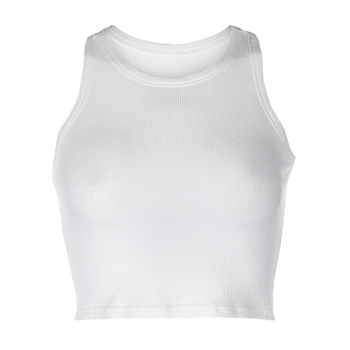 Color-White-Solid Color Stretch Slim Sports Casual Vest Women Outer Wear Bottoming Tube Top Vest-Fancey Boutique