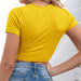 Color-Spring Summer Ultra Short Sexy Cropped V Neck Short Sleeve Slim T-shirt Women-Fancey Boutique