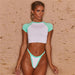 Color-Green-Sexy Sleeves Sports Bikini Color Contrast Patchwork Swimsuit Women-Fancey Boutique