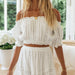 Color-White-Women Two Piece Set off Neck Lace Patchwork Top Sexy Skirt Set-Fancey Boutique