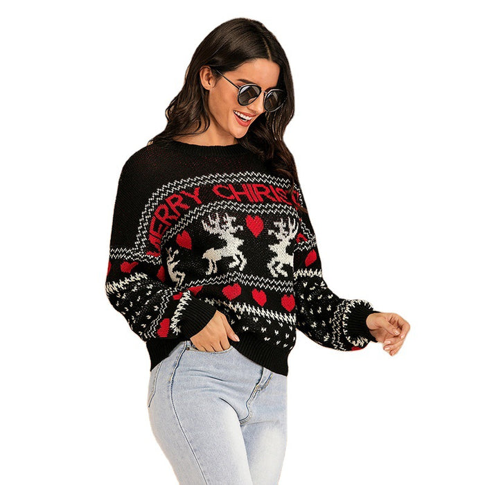 Color-Winter Round Neck Pullover Middle East Red Knitted Christmas Sweater Loose Cashmere Sweater for Women-Fancey Boutique