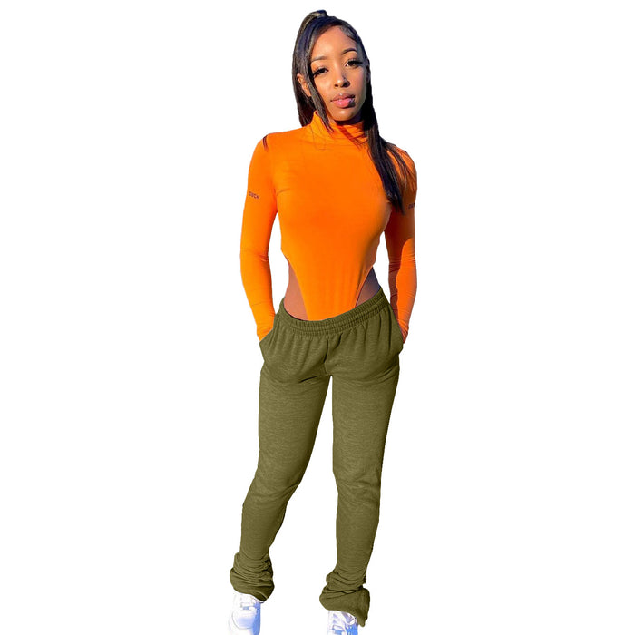 Color-Popular Women Clothing Brushed Hoody Fabric Sports Casual Stacked Pants Stacked Pants-Fancey Boutique