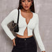 Color-White-Sexy Top Women Sweater Thin Retro Lapels Double Zipper Long Sleeve High Waist Sweater Short Cardigan-Fancey Boutique