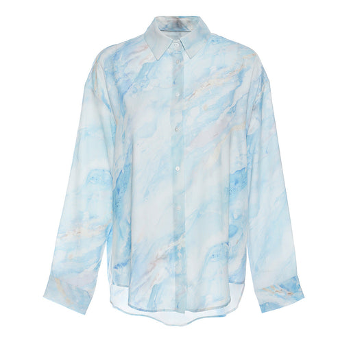 Color-light blue-Abstract Printing Shirt Women Loose Trendy Draping Idle Chic Fashionable Long Sleeve Shirt-Fancey Boutique