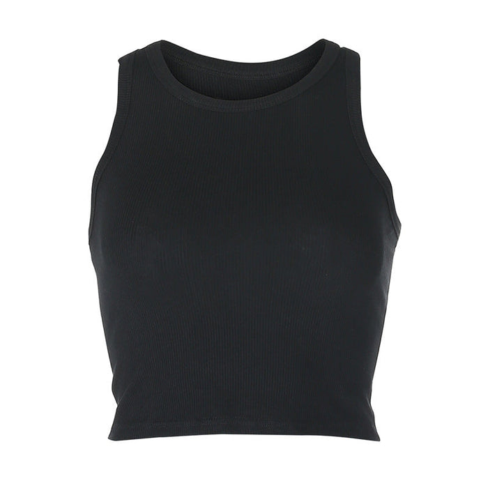 Color-Black-Solid Color Stretch Slim Sports Casual Vest Women Outer Wear Bottoming Tube Top Vest-Fancey Boutique