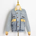 Color-Spring Elegance Retro Collared Single Breasted Design Color Contrast Patchwork Loose Denim Jacket-Fancey Boutique