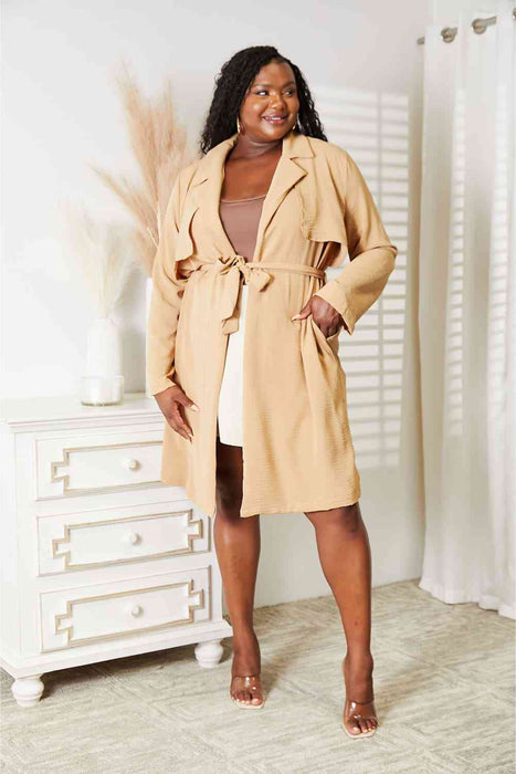 Color-Culture Code Full Size Tied Trench Coat with Pockets-Fancey Boutique