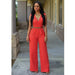 Color-Orange-Women Clothing High Waist V neck Wide Leg Irregular Asymmetric One Piece Pant Belt Jumpsuit-Fancey Boutique