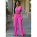 Color-Women Clothing High Waist V neck Wide Leg Irregular Asymmetric One Piece Pant Belt Jumpsuit-Fancey Boutique