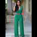 Color-Women Clothing High Waist V neck Wide Leg Irregular Asymmetric One Piece Pant Belt Jumpsuit-Fancey Boutique