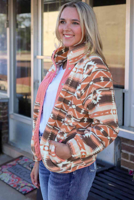 Color-Geometric Snap Down Jacket with Pockets-Fancey Boutique