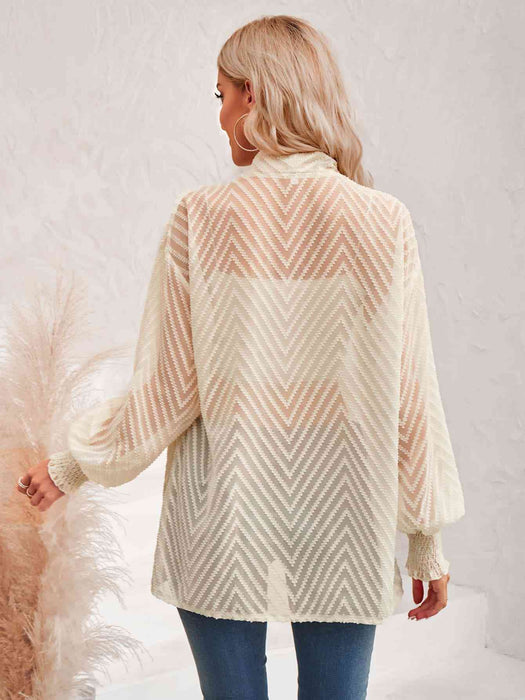 Color-Lantern Sleeve Open Front Sheer Cardigan-Fancey Boutique