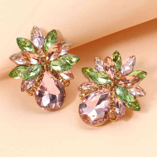 Color-Flower Shape Glass Stone Stud Earrings-Fancey Boutique
