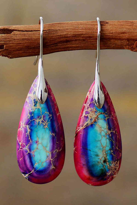 Color-One Size-Handmade Teardrop Shape Natural Stone Dangle Earrings-Fancey Boutique