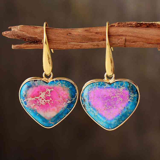 Color-One Size-Natural Stone Heart Drop Earrings-Fancey Boutique