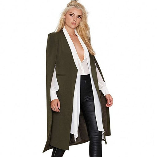 Color-Army Green-Autumn Winter Women Casual Coat Cape without Buckle Shawl Windbreaker-Fancey Boutique