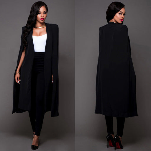 Color-Black-Autumn Personalized Solid Color Long Large Cape Women Coat-Fancey Boutique