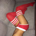 Color-Red Socks White Stripes-Sexy Rhinestone Knee Socks Striped Women Stockings Rhinestone Socks High-Top Cotton Socks-Fancey Boutique