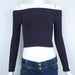 Color-Navy Blue-Slim-fit Long Sleeve Off-the-shoulder Solid Color T-shirt Women-Fancey Boutique