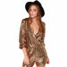 Color-Gold-Cool Sequined V-neck Low-Cut Slimming Costumes Dancing Dress Waist-Controlled Long Sleeves Romper-Fancey Boutique