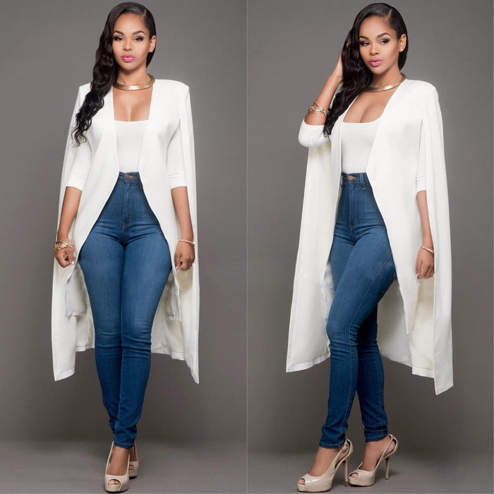 Color-White-Autumn Personalized Solid Color Long Large Cape Women Coat-Fancey Boutique