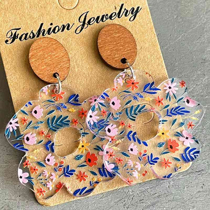 Color-One Size-Flower Shape Acrylic Dangle Earrings-Fancey Boutique