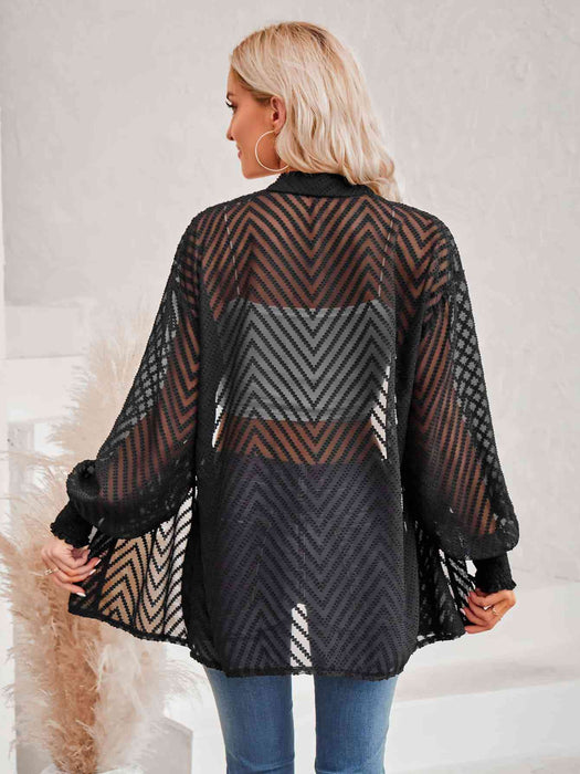 Color-Lantern Sleeve Open Front Sheer Cardigan-Fancey Boutique