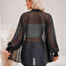 Color-Lantern Sleeve Open Front Sheer Cardigan-Fancey Boutique