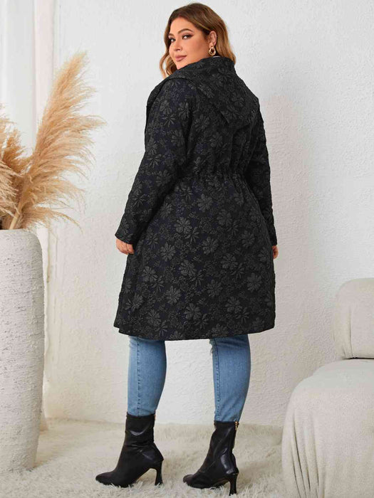 Color-Plus Size Long Sleeve Hooded Trench Coat-Fancey Boutique