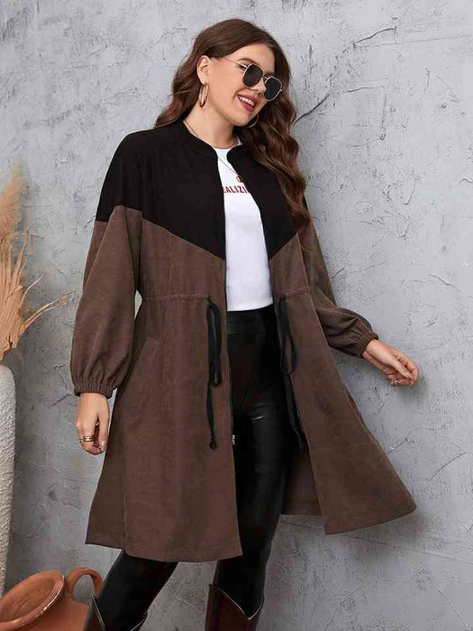 Color-Two-Tone Dropped Shoulder Trench Coat-Fancey Boutique