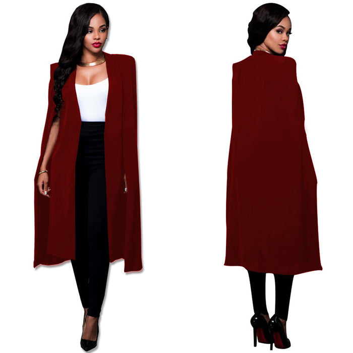 Color-Wine Red-Autumn Personalized Solid Color Long Large Cape Women Coat-Fancey Boutique