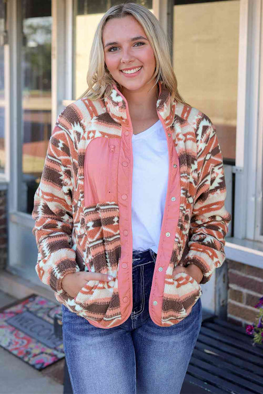 Color-S-Geometric Snap Down Jacket with Pockets-Fancey Boutique