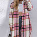 Color-S-Plaid Collared Neck Button Down Longline Jacket-Fancey Boutique