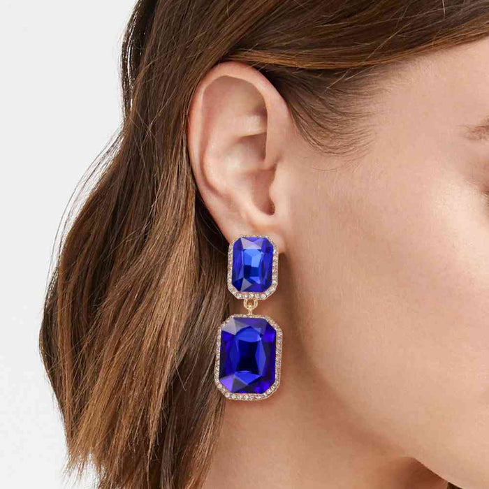 Color-Geometrical Shape Glass Stone Dangle Earrings-Fancey Boutique