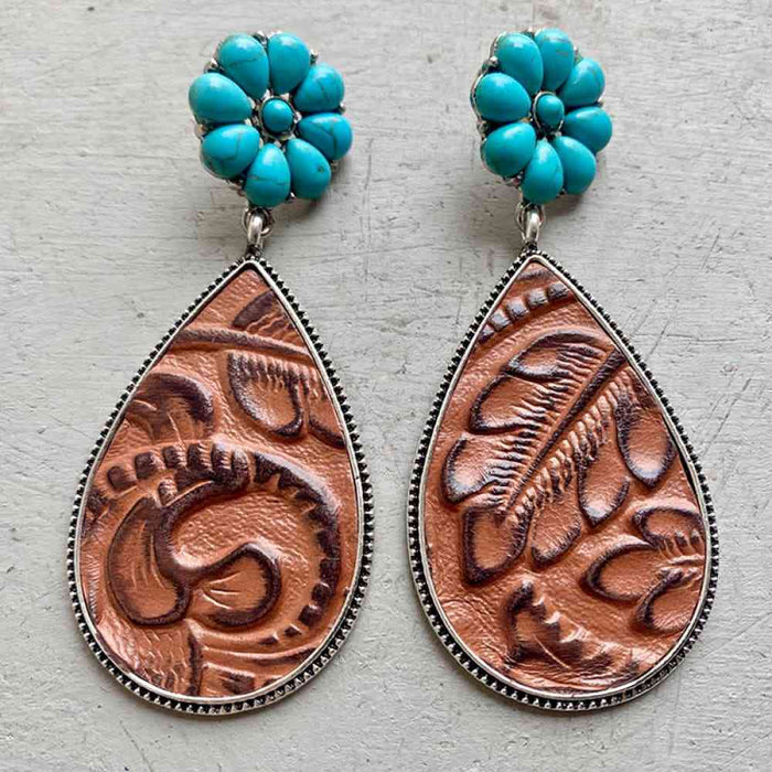 Color-Turquoise Flower Teardrop Earrings-Fancey Boutique