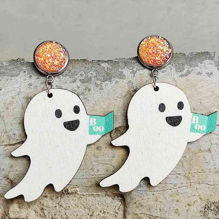 Color-One Size-Ghost Shape Wooden Dangle Earrings-Fancey Boutique