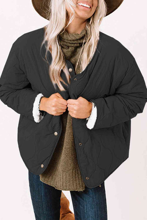 Color-S-Long Sleeve Button Front Winter Coat-Fancey Boutique