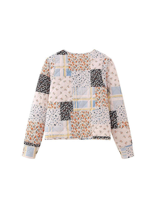 Color-Printed Button Up Quilted Puffer Jacket with Pockets-Fancey Boutique