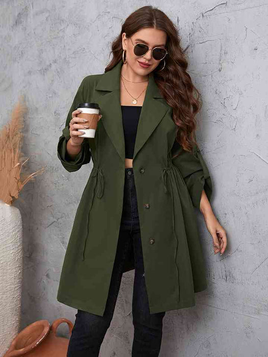 Color-Plus Size Lapel Collar Roll-Tab Sleeve Trench Coat-Fancey Boutique