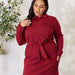 Color-S-Culture Code Full Size Tie Front Half Zip Long Sleeve Shirt Dress-Fancey Boutique