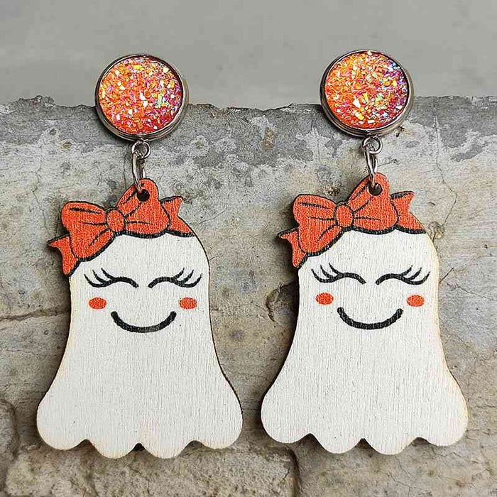 Color-One Size-Ghost Shape Wooden Dangle Earrings-Fancey Boutique