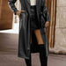 Color-Lapel Collar Tie Waist Long Sleeve Trench Coat-Fancey Boutique