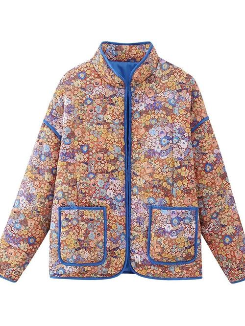 Color-XS-Floral Open Front Puffer Jacket with Pockets-Fancey Boutique
