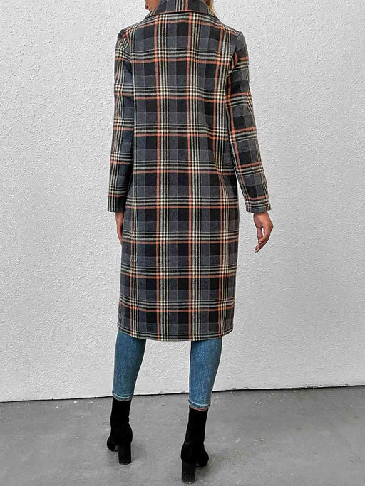 Color-Plaid Lapel Collar Trench Coat-Fancey Boutique