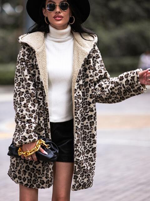 Color-Leopard Print Hooded Teddy Coat-Fancey Boutique