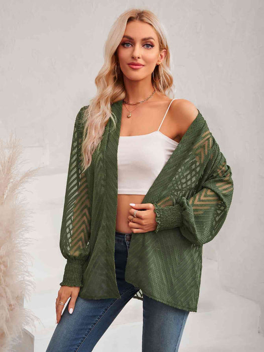 Color-Lantern Sleeve Open Front Sheer Cardigan-Fancey Boutique